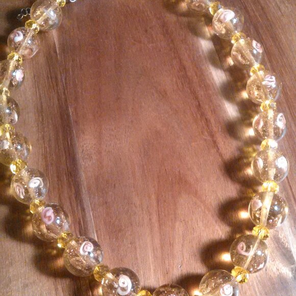 Champagne Color Murano Style Silvertone Necklace - Picture 3 of 15